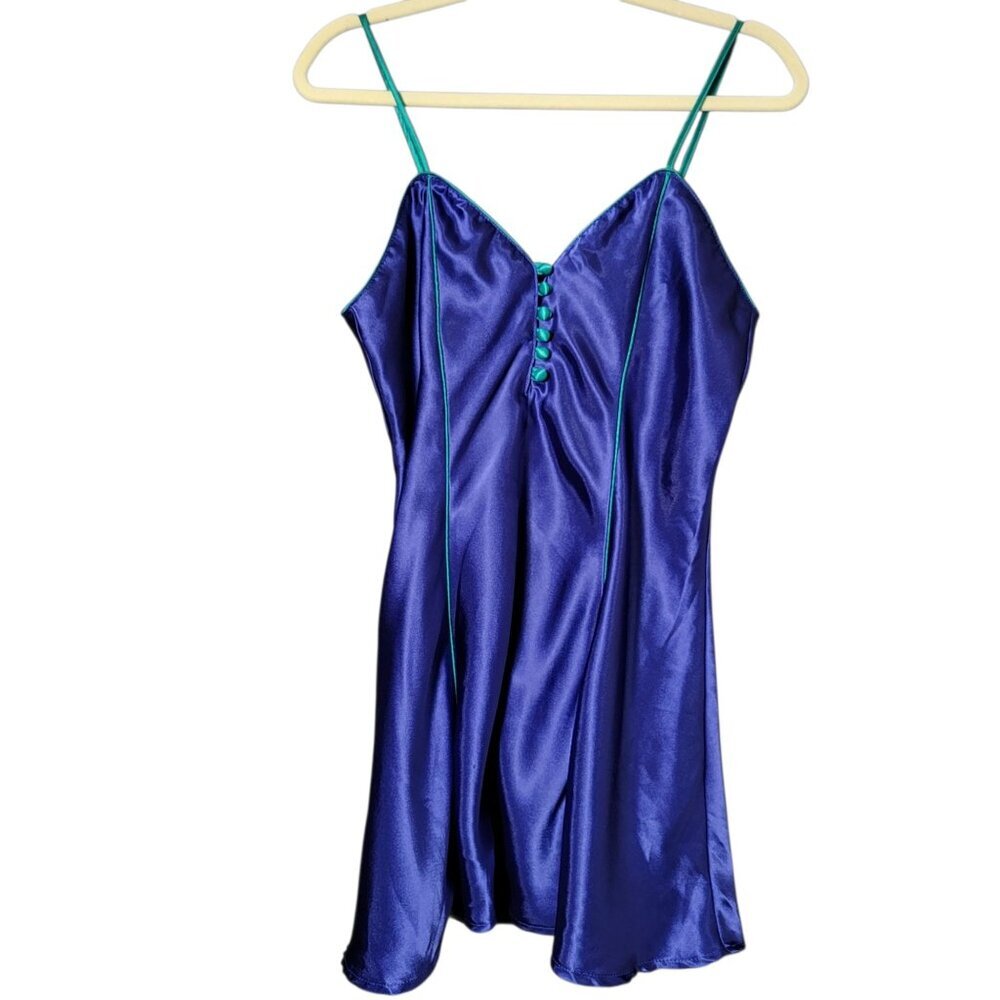 VTG Sopre Lingerie Womens Blue Satin Slip Dress Nightgown Medium Romantic Fairy